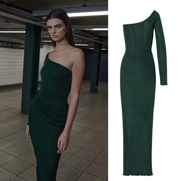 Baobab | NWT Kairi Maxi Dress Cucumber Emerald Green One Shoulder Knit M - Picture 2 of 15